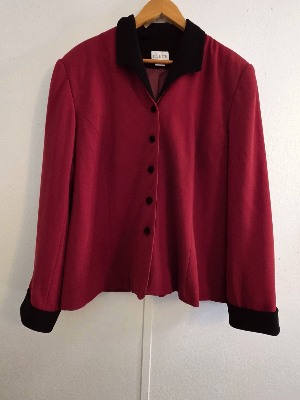 Koret Women's Red Wool Blend Button Jacket with Black Trim Size 16